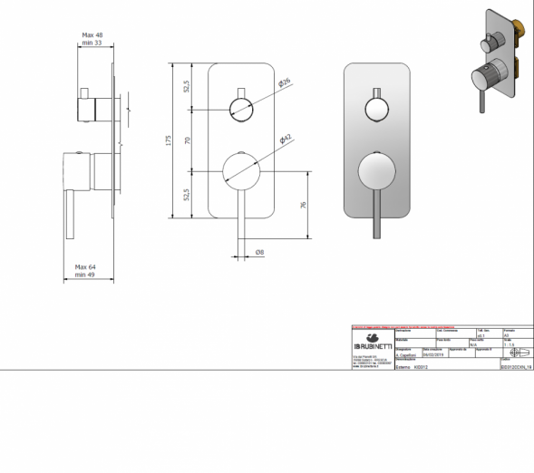 Внешняя часть встраиваемого смесителя для душа на 3 потребителя  IBRUBINETTI INDUSTRIA ID312