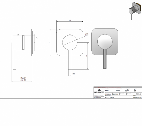 Внешняя часть встраиваемого смесителя на 1 потребителя IBRUBINETTI INDUSTRIA ID300