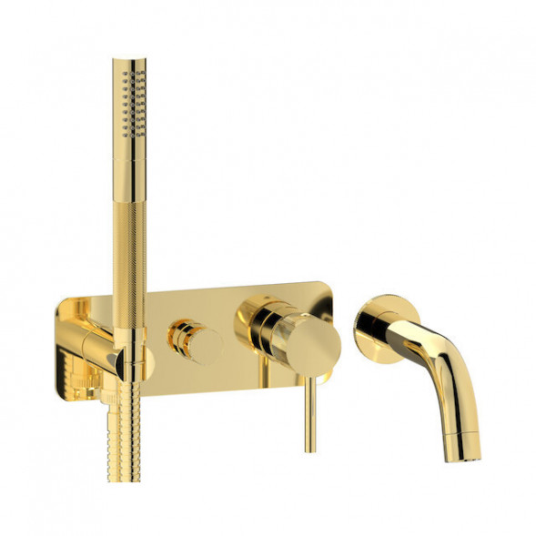 Внешняя часть настенного встраиваемого смесителя для ванны с ручным душем и изливом IBRUBINETTI INDUSTRIA ID398