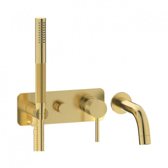 Внешняя часть настенного встраиваемого смесителя для ванны с ручным душем и изливом IBRUBINETTI INDUSTRIA ID398