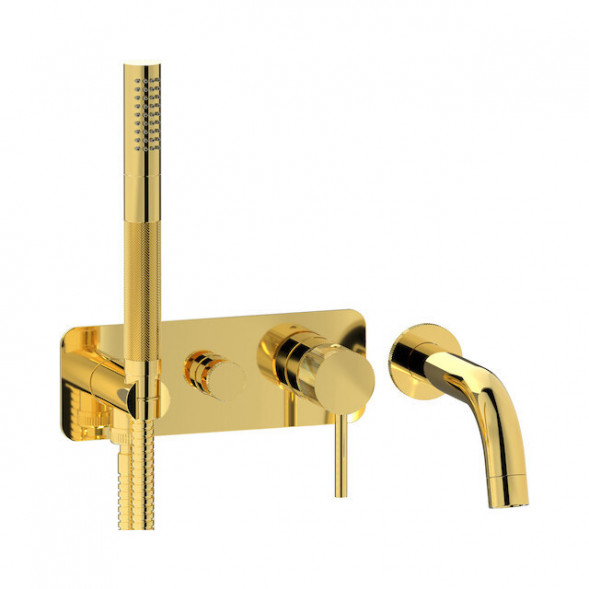 Внешняя часть настенного встраиваемого смесителя для ванны с ручным душем и изливом IBRUBINETTI INDUSTRIA ID398