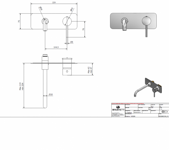 Внешняя часть настенного встраиваемого смесителя для раковины IBRUBINETTI INDUSTRIA ID206