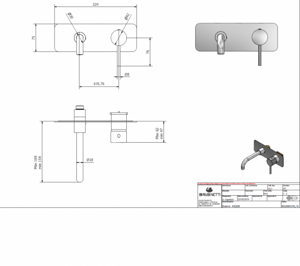 Внешняя часть настенного встраиваемого смесителя для раковины IBRUBINETTI INDUSTRIA ID208