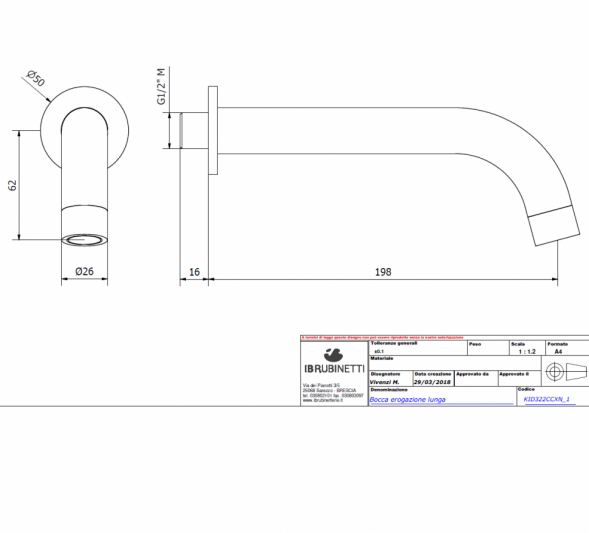 Излив настенный длинный IBRUBINETTI INDUSTRIA ID322