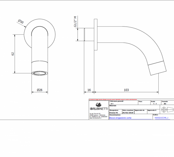 Излив настенный короткий IBRUBINETTI INDUSTRIA ID321