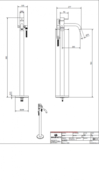 Напольный смеситель для ванны с ручным душем IBRUBINETTI INDUSTRIA ID399