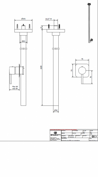 Потолочный смеситель с встроенным в стену дистанционным управлением IBRUBINETTI INDUSTRIA ID210