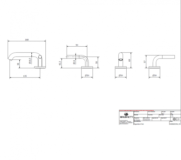 Смеситель для раковины 3 отверстия IBRUBINETTI INDUSTRIA ID392