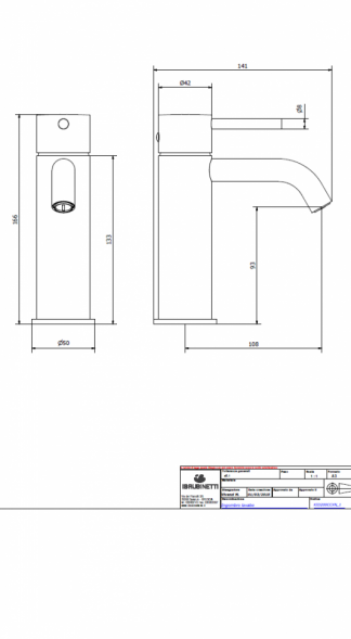 Смеситель для раковины на 1 отверстие с донным клапаном IBRUBINETTI INDUSTRIA ID200