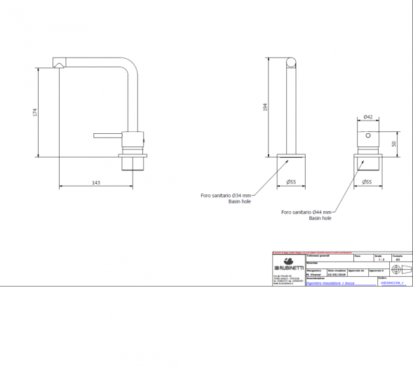 Смеситель для раковины на два отверстия IBRUBINETTI INDUSTRIA ID394